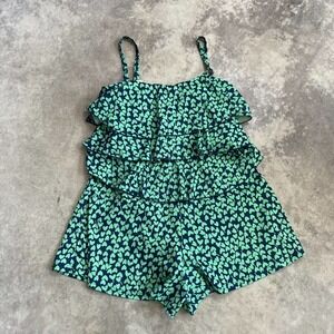 Fit 4 U Swimwear 8 One Piece Tiered Romper‎ With Adjustable Straps Heart Green